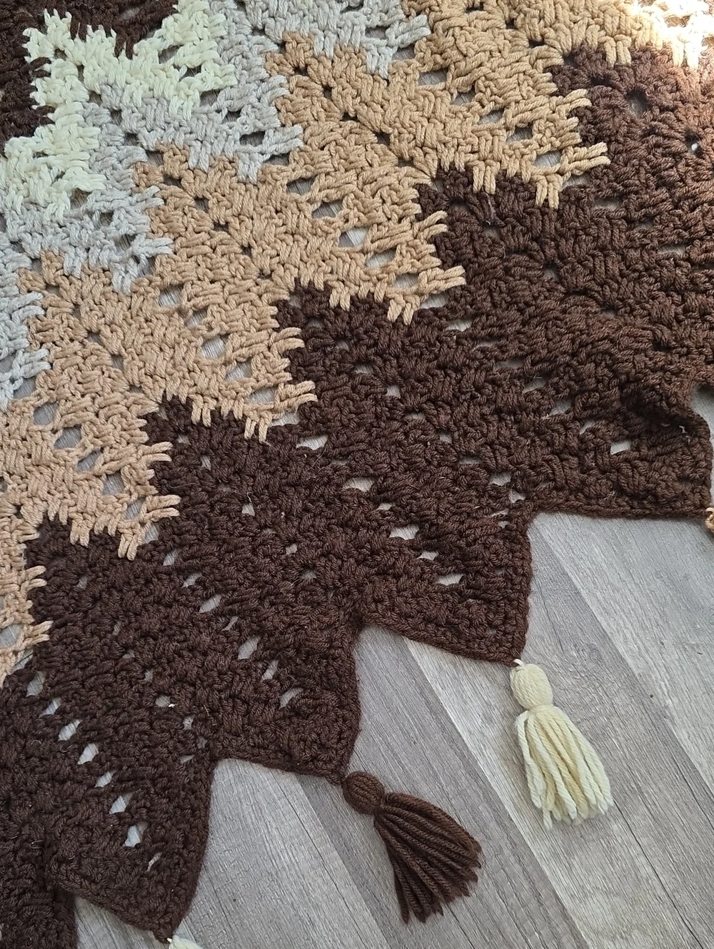 Mocha Ripple Afghan Blanket Boho Cozy Stripe Crochet Throw Blanket Brown Cottage